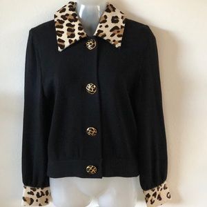 St John separates knit cardigan leopard collar Sm